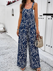 Graphic Print Sleeveless Wide Legs Jumpsuits
