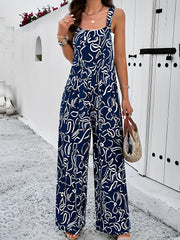 Graphic Print Sleeveless Wide Legs Jumpsuits
