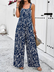 Graphic Print Sleeveless Wide Legs Jumpsuits