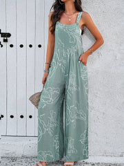 Graphic Print Sleeveless Wide Legs Jumpsuits