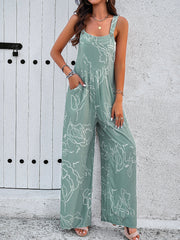 Graphic Print Sleeveless Wide Legs Jumpsuits