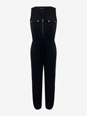 All-in-One with Utility Pockets & Adjustable Waist Sleeveless Zipper Drawstring Waist Pocketed Jumpsuits