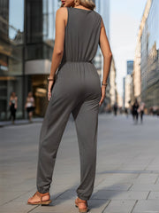 All-in-One with Utility Pockets & Adjustable Waist Sleeveless Zipper Drawstring Waist Pocketed Jumpsuits