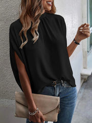 Solid Color Mock Neck 3/4 Sleeves Blouse