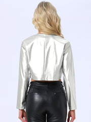 PU Leather Long Sleeve Cropped Jacket Bolero Shrug