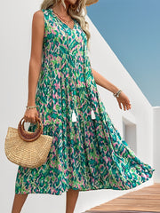 Graphic Sleeveless Tiered A-Line Midi Dress