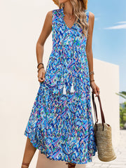 Graphic Sleeveless Tiered A-Line Midi Dress