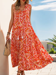 Graphic Sleeveless Tiered A-Line Midi Dress