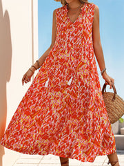 Graphic Sleeveless Tiered A-Line Midi Dress