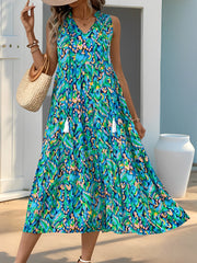 Graphic Sleeveless Tiered A-Line Midi Dress