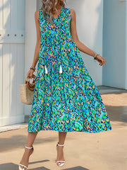 Graphic Sleeveless Tiered A-Line Midi Dress