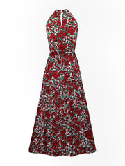 Floral Halter Sleeveless Tiered Maxi Dress