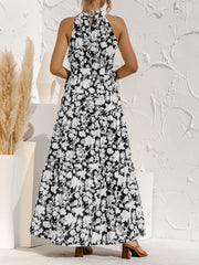 Floral Halter Sleeveless Tiered Maxi Dress