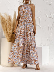 Floral Halter Sleeveless Tiered Maxi Dress
