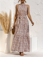 Floral Halter Sleeveless Tiered Maxi Dress