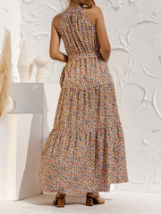 Floral Halter Sleeveless Tiered Maxi Dress