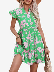 Ruffled Cap Sleeves Floral Mini Babydoll Dress