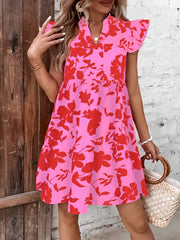 Ruffled Cap Sleeves Floral Mini Babydoll Dress