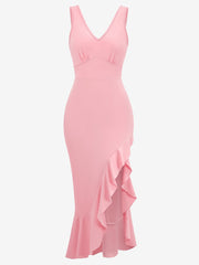 Sleeveless Ruffled Hem Bodycon Midi Dress