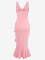 Sleeveless Ruffled Hem Bodycon Midi Dress
