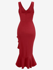 Sleeveless Ruffled Hem Bodycon Midi Dress