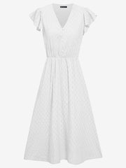 Ruffled Short Sleeves Textured A-Line Midi Dress