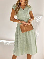Ruffled Short Sleeves Textured A-Line Midi Dress