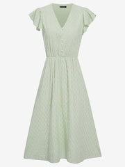 Ruffled Short Sleeves Textured A-Line Midi Dress