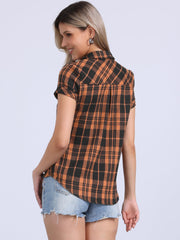 Cotton Classic Button Down Plaid Short Sleeve Shirt