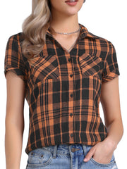Cotton Classic Button Down Plaid Short Sleeve Shirt
