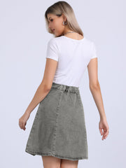 High Waisted A-Line Flared Casual Denim Midi Jean Skirt