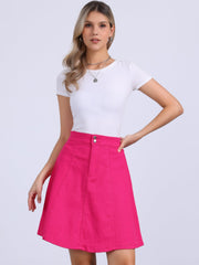 High Waisted A-Line Flared Casual Denim Midi Jean Skirt