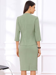 2 Pieces Collarless 3/4 Sleeves Blazer and Pencil Skirt Office Work Business Suit Set