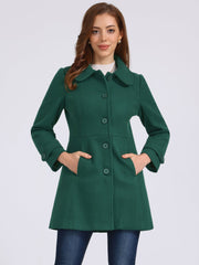 Peter Pan Collar Single Breasted Winter Outwear Buttoned Long Coat