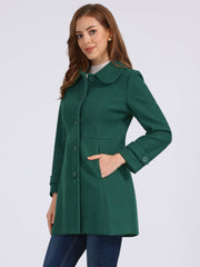 Peter Pan Collar Single Breasted Winter Outwear Buttoned Long Coat