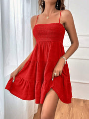 Spaghetti Strap Smocked Tiered Textured Dress
