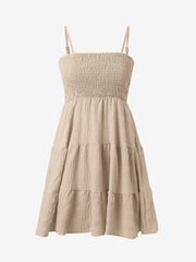 Spaghetti Strap Smocked Tiered Textured Dress