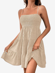 Spaghetti Strap Smocked Tiered Textured Dress