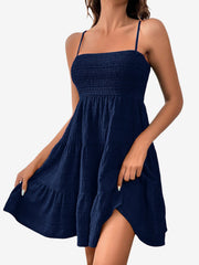 Spaghetti Strap Smocked Tiered Textured Dress