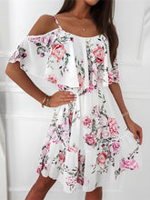 Romantic Floral Cold Shoulder Dress - Ruffle Trim Chiffon Mini