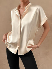 Solid Color Satin Short Sleeves Work Blouse