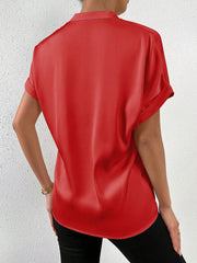 Solid Color Satin Short Sleeves Work Blouse