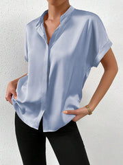 Solid Color Satin Short Sleeves Work Blouse