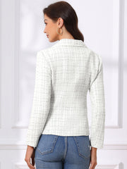 Plaid Tweed Notched Lapel Button Long Sleeve Blazer Jackets