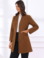 Elegant Winter Overcoat V Neck Single Breasted Long Coat