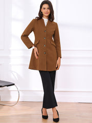 Elegant Winter Overcoat V Neck Single Breasted Long Coat