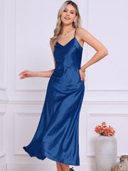 Satin Sleeveless Spaghetti Strap Maxi Dress