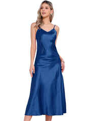 Satin Sleeveless Spaghetti Strap Maxi Dress