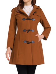 Hooded Toggle Button Up Duffle Coat Winter Outwear