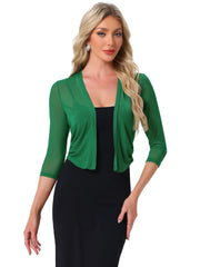 Chiffon 3/4 Sleeve Open Front Bolero Mesh Sheer Shrug